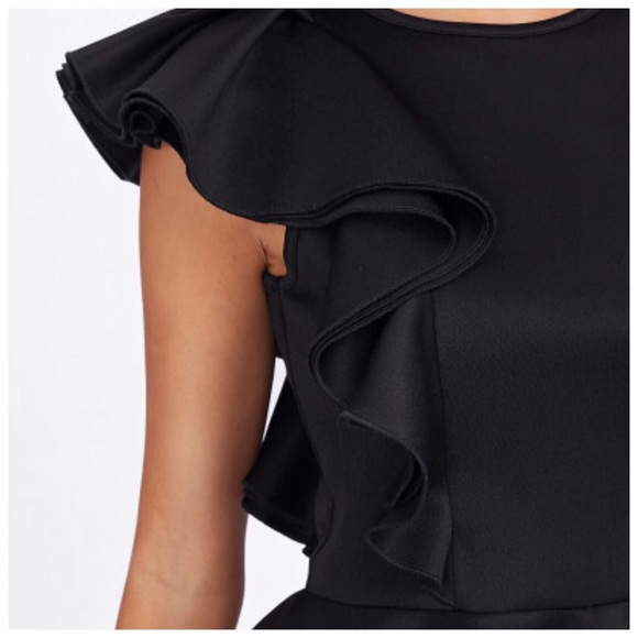 Black Layered Side Ruffle Stretch Peplum Top - Picture 5 of 10